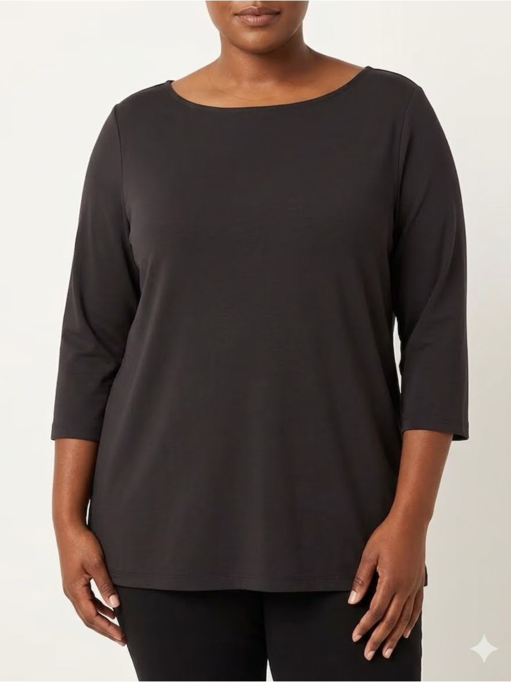 Isaac Mizrahi NY Black Boatneck Three-Quarter Sleeve Top Plus Size 2XL